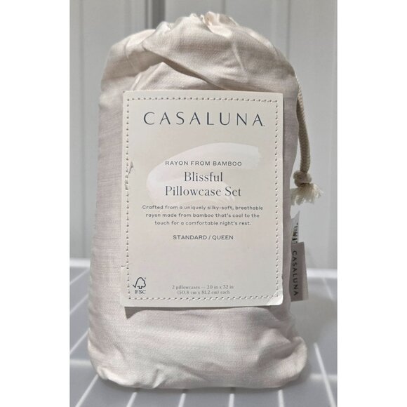 Casaluna Ivory 400 Thread Count Bamboo Rayon Standard 2 Pillowcase Set 20" x 32" - Picture 2 of 6